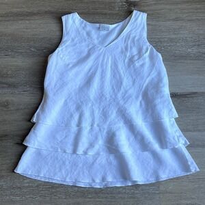 Click Color Me Cotton 100% Linen Womens Tank Top M Tiered Ruffle Lagenlook Flowy